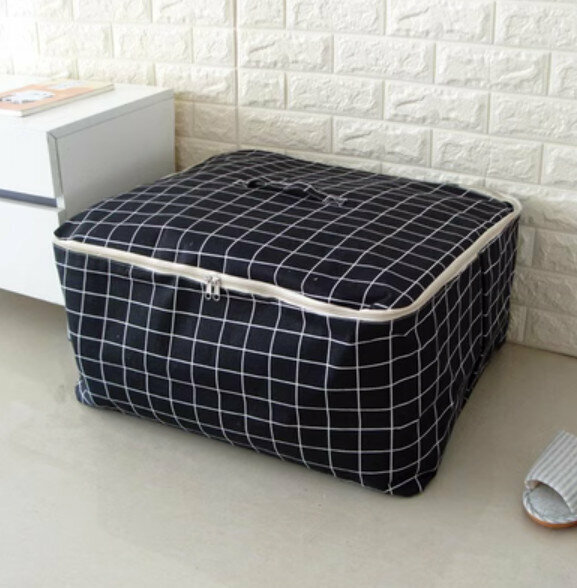 New zippered foldable storage bag [Black Plaid - Large] [Specification: 55*44*29cm]