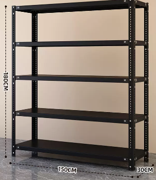 New household angle steel multi-layer storage rack (black-five layers) (size: length 150*width 30*height 180CM)