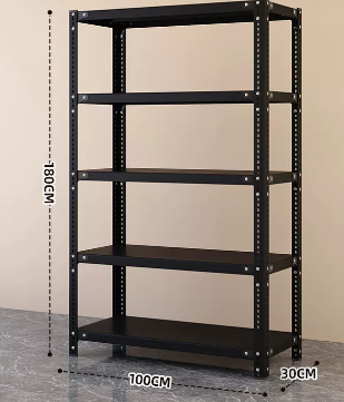 New household angle steel multi-layer storage rack (black-five layers) (size: length 100*width 30*height 180CM)