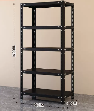 New household angle steel multi-layer storage rack (black-five layers) (size: length 90*width 40*height 180CM)
