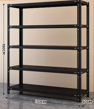 New household angle steel multi-layer storage rack (black-five layers) (size: length 150*width 40*height 180CM)