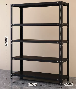 New household angle steel multi-layer storage rack (black-five layers) (size: length 120*width 40*height 200CM)