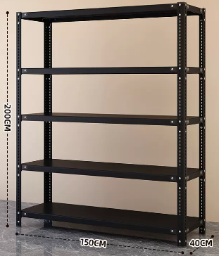 New household angle steel multi-layer storage rack (black-five layers) (size: length 150*width 40*height 200CM)
