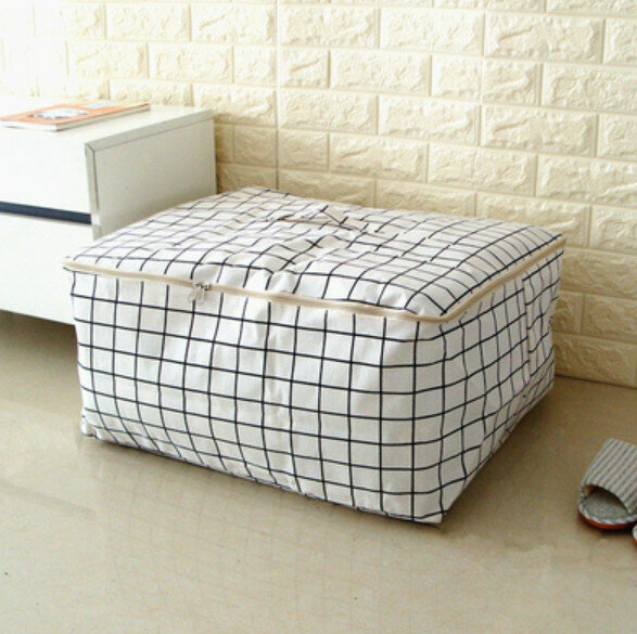 New zippered foldable storage bag [White Plaid - Large] [Specification: 55*44*29cm]