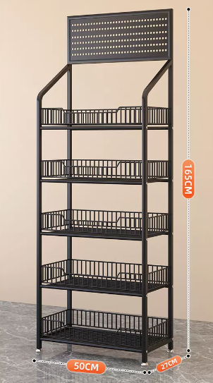 新款可調節家用多層置物架(黑色-五層)(尺寸:50x27x165CM)