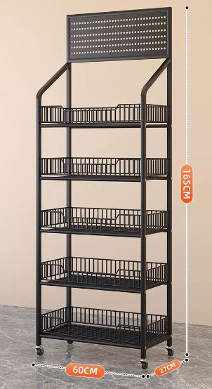 新款可調節家用多層置物架(黑色-五層)(尺寸:60x27x165CM)