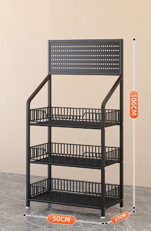 新款可調節家用多層置物架(黑色-三層)(尺寸:50x27x106CM)