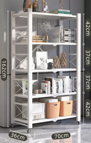 New household installation-free folding multi-layer storage rack (white - five layers) (size: length 70 width 36 height 162CM)