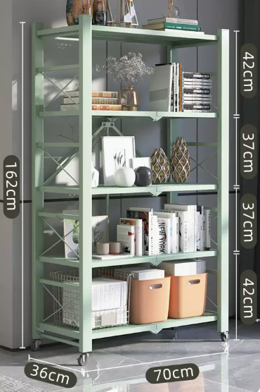 New household installation-free folding multi-layer storage rack (green - five layers) (size: length 70 width 36 height 162CM)