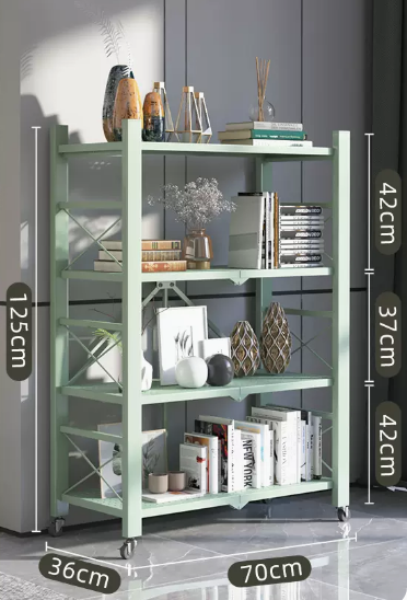 New household installation-free folding multi-layer storage rack (green - four layers) (size: length 70 width 36 height 125CM)