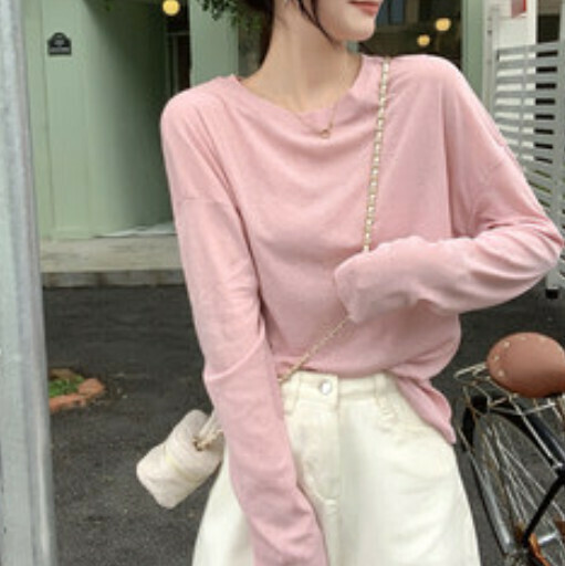 Crewneck sunscreen T-shirt (pink one-size-fits-all)】