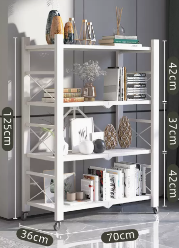 New household installation-free folding multi-layer storage rack (white - four layers) (size: length 70 width 36 height 125CM)