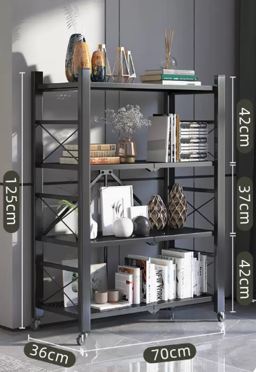 New household installation-free folding multi-layer storage rack (black - four layers) (size: length 70 width 36 height 125CM)