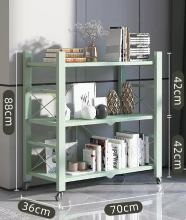 New household installation-free folding multi-layer storage rack (green - three layers) (size: length 70 width 36 height 88CM)