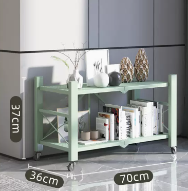 Hot recommended household installation-free folding multi-layer storage rack (green - 2 layers) (size: length 70 width 36 height 37CM)