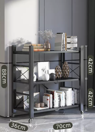 Hot recommended household installation-free folding multi-layer storage rack (black - three layers) (size: length 70 width 36 height 88CM)