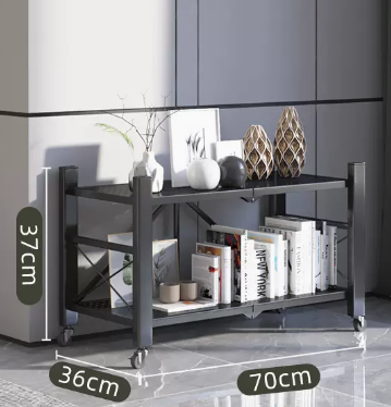 Hot recommended household installation-free folding multi-layer storage rack (black - 2 layers) (size: length 70 width 36 height 37CM)