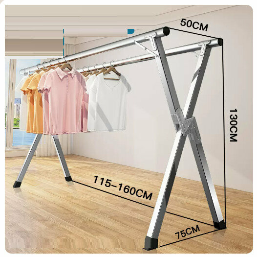 Hot push stainless steel clothes drying rack [stainless steel thickened double pole 1.6 meters + 30 windproof hooks]