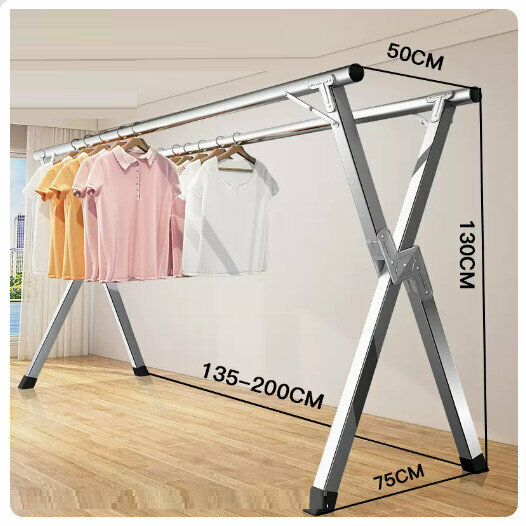 Hot push stainless steel clothes drying rack [stainless steel thickened double pole 2.0 meters + 30 windproof hooks]