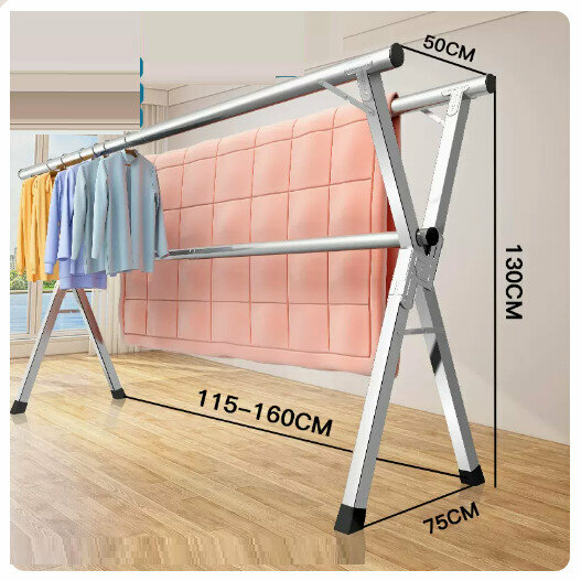 Hot push stainless steel clothes drying rack [stainless steel thickened three poles 1.6 meters + 30 windproof hooks]