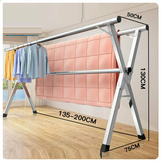 Hot push stainless steel clothes drying rack [stainless steel thickened three poles 2.0 meters + 30 windproof hooks]