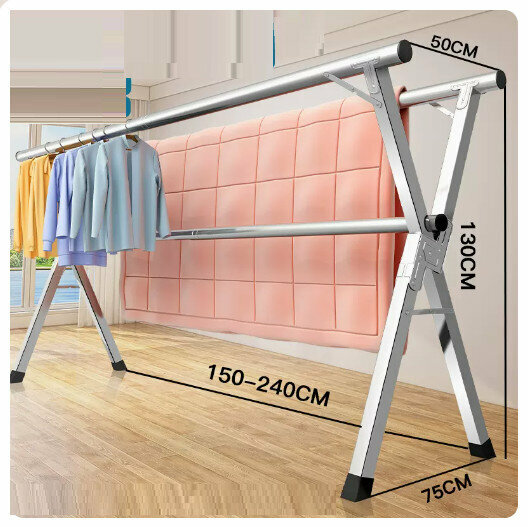 Hot push stainless steel clothes drying rack [stainless steel thickened three poles 2.4 meters + 30 windproof hooks]