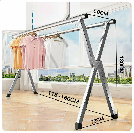 Hot push stainless steel clothes drying rack [stainless steel thickened double pole 1.6 meters + 30 windproof hooks]