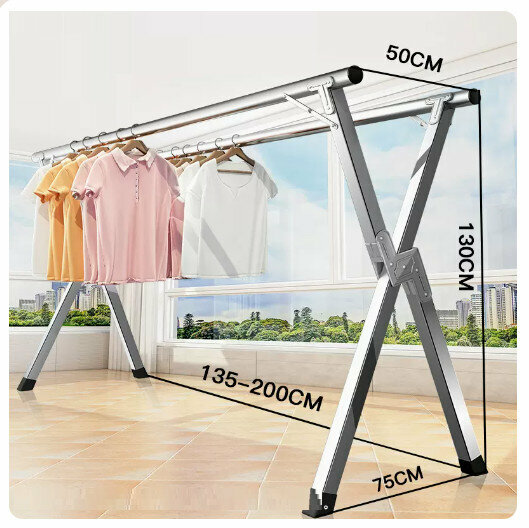 Hot push stainless steel clothes drying rack [stainless steel thickened double pole 2.0 meters + 30 windproof hooks]