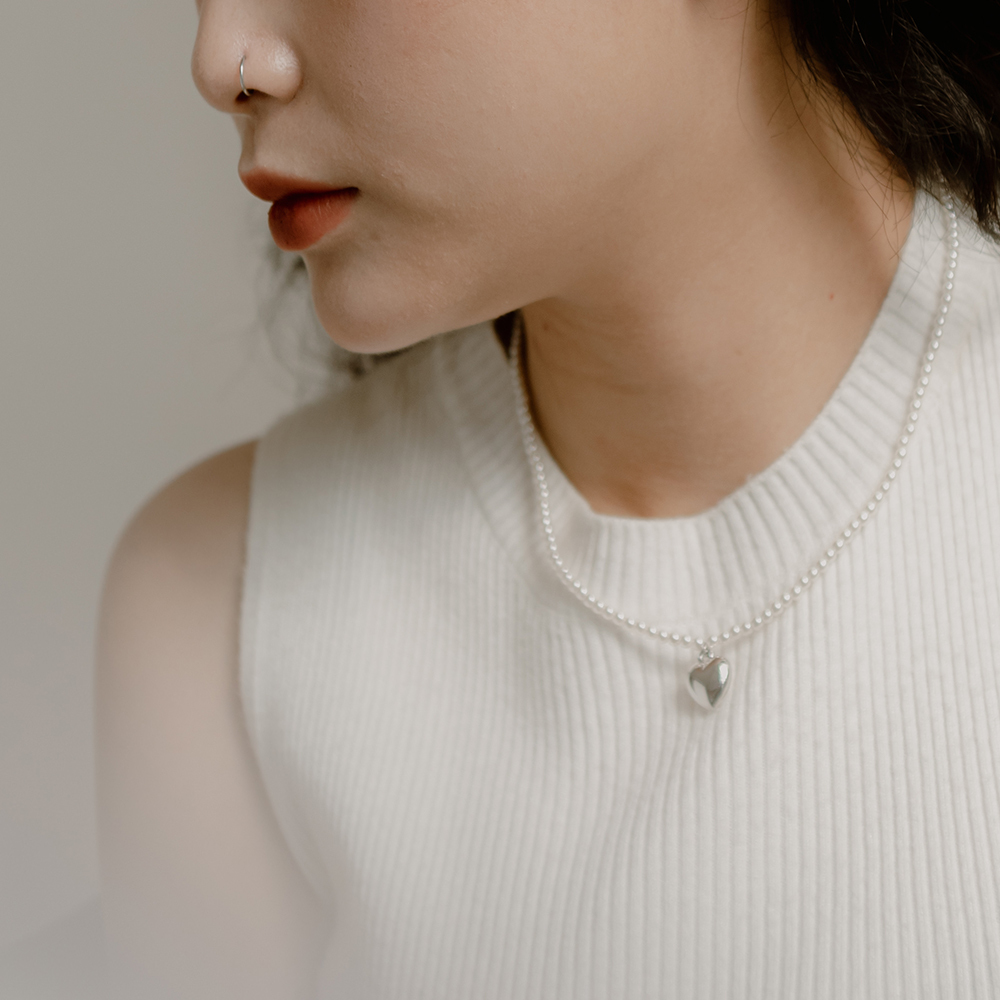 Three-dimensional mirror love pearl necklace【07040355】in stock+pre-order