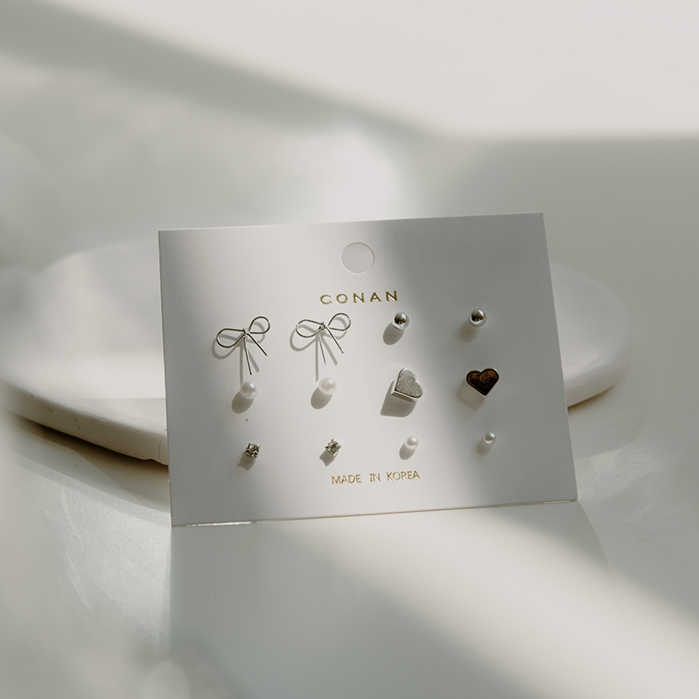 Bow tie heart bead combination earrings【07030872】in stock+pre-order