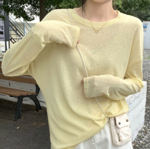 Crewneck sunscreen T-shirt (yellow one-size)】