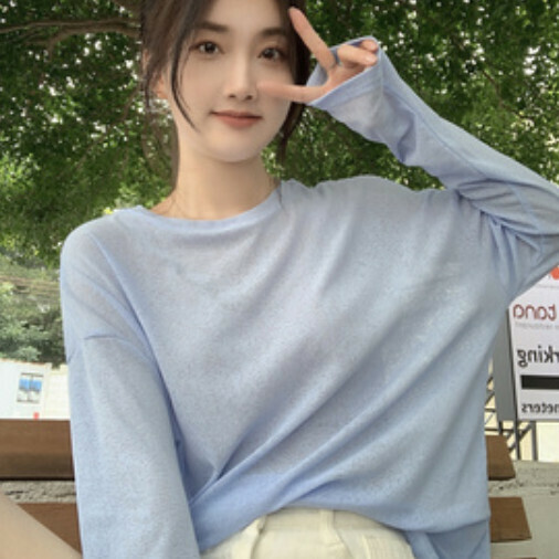 Crewneck sunscreen T-shirt (blue one-size-fits-all)】