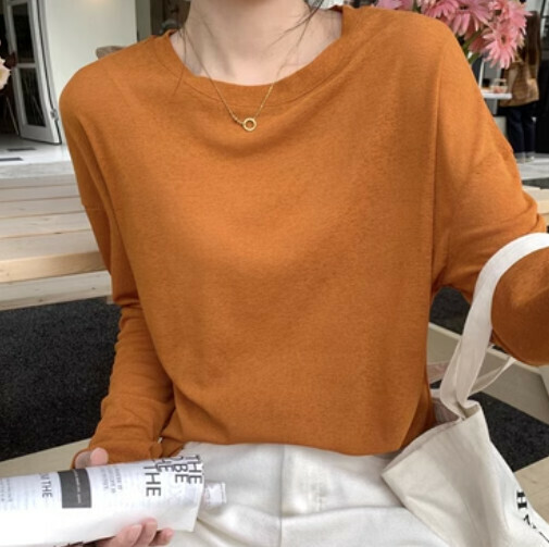 Crewneck sunscreen T-shirt (pumpkin orange one-size-fits-all)】