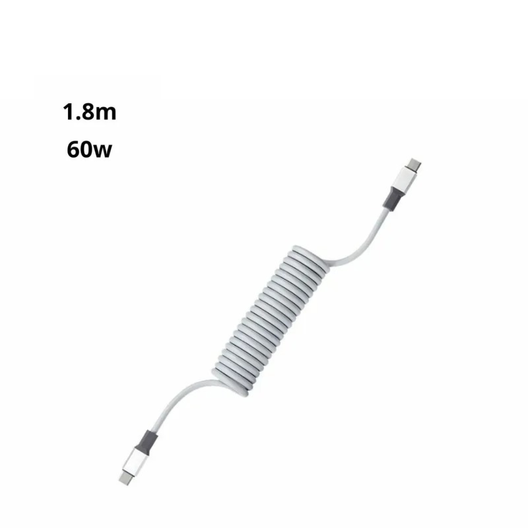 TEGIC 彈簧款傳輸充電線/數據線 (TYPE C 連接 TYPE C 連接頭)1.8m 60W