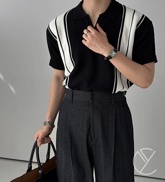 Moen開領短袖針織衫上衣