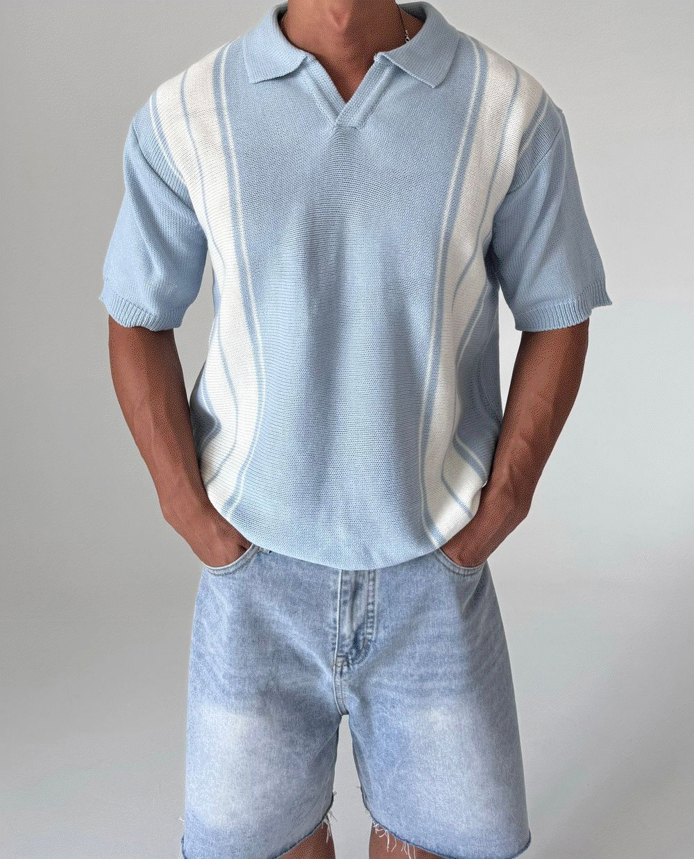 Moen開領短袖針織衫上衣