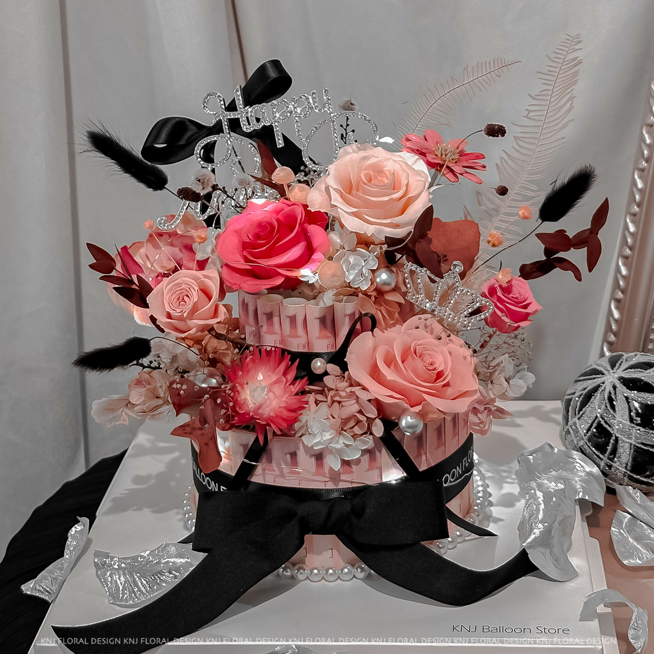 雙層鈔票永生蛋糕花．芭比粉