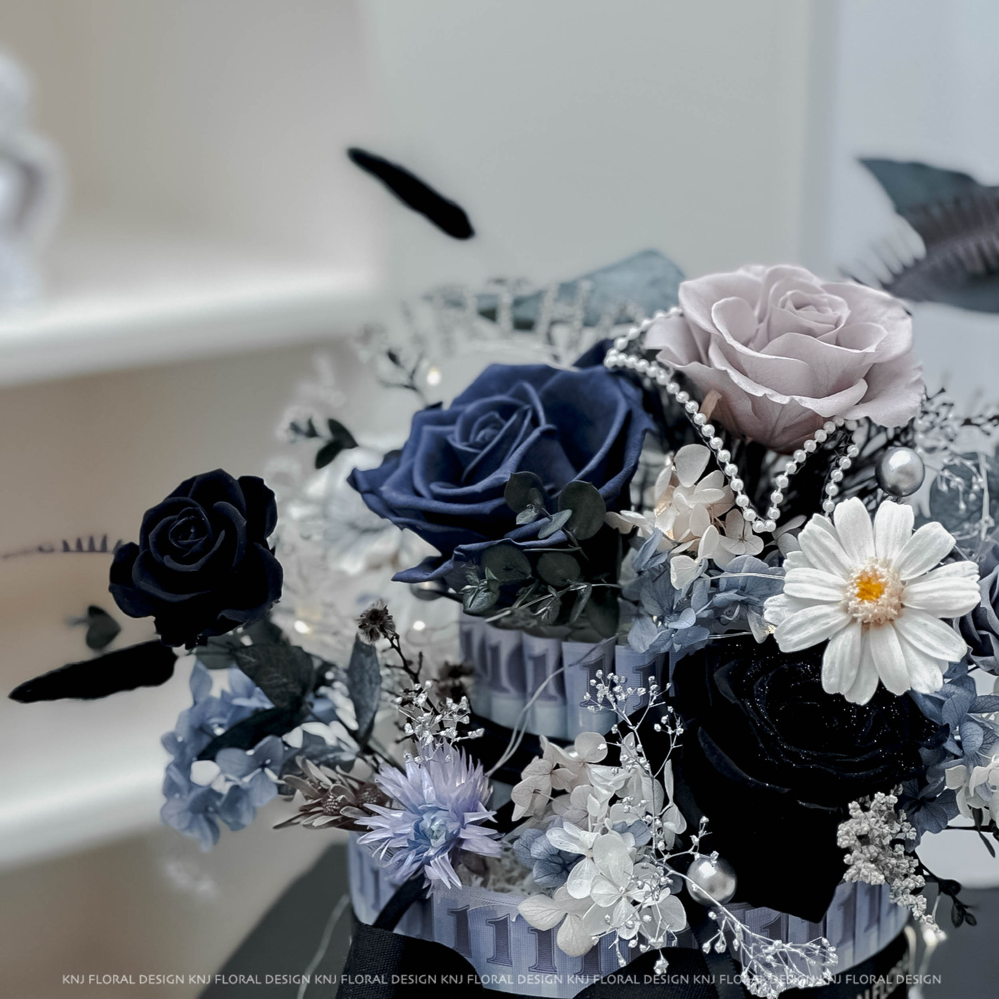 雙層鈔票永生蛋糕花．極致黑藍