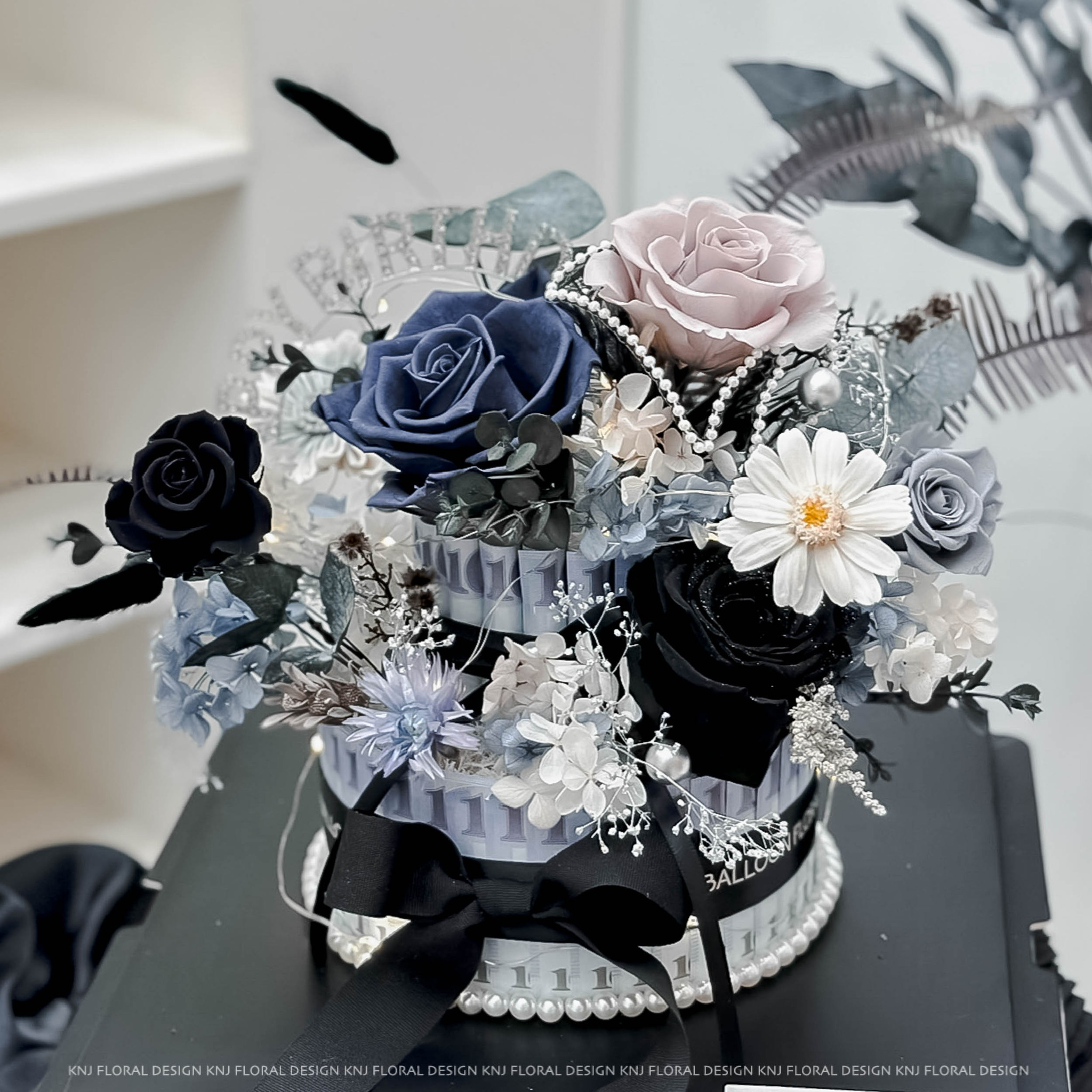 雙層鈔票永生蛋糕花．極致黑藍