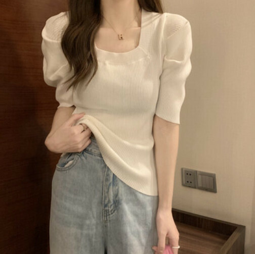 French Square Neck Knit (White Size)