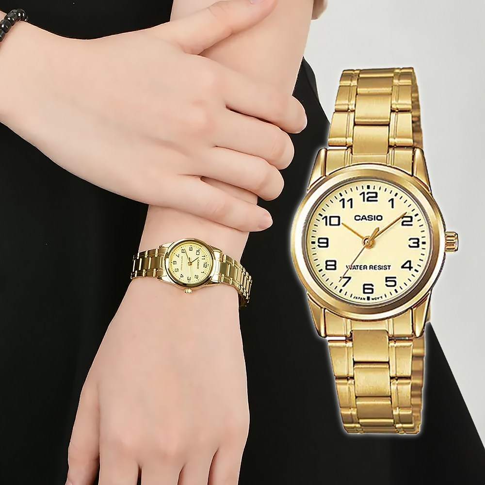 【CASIO 卡西歐】LTP-V001G-9B 簡約時尚 都會優雅 經典剛帶 纖薄舒適 圓形 小錶徑 腕錶 手錶