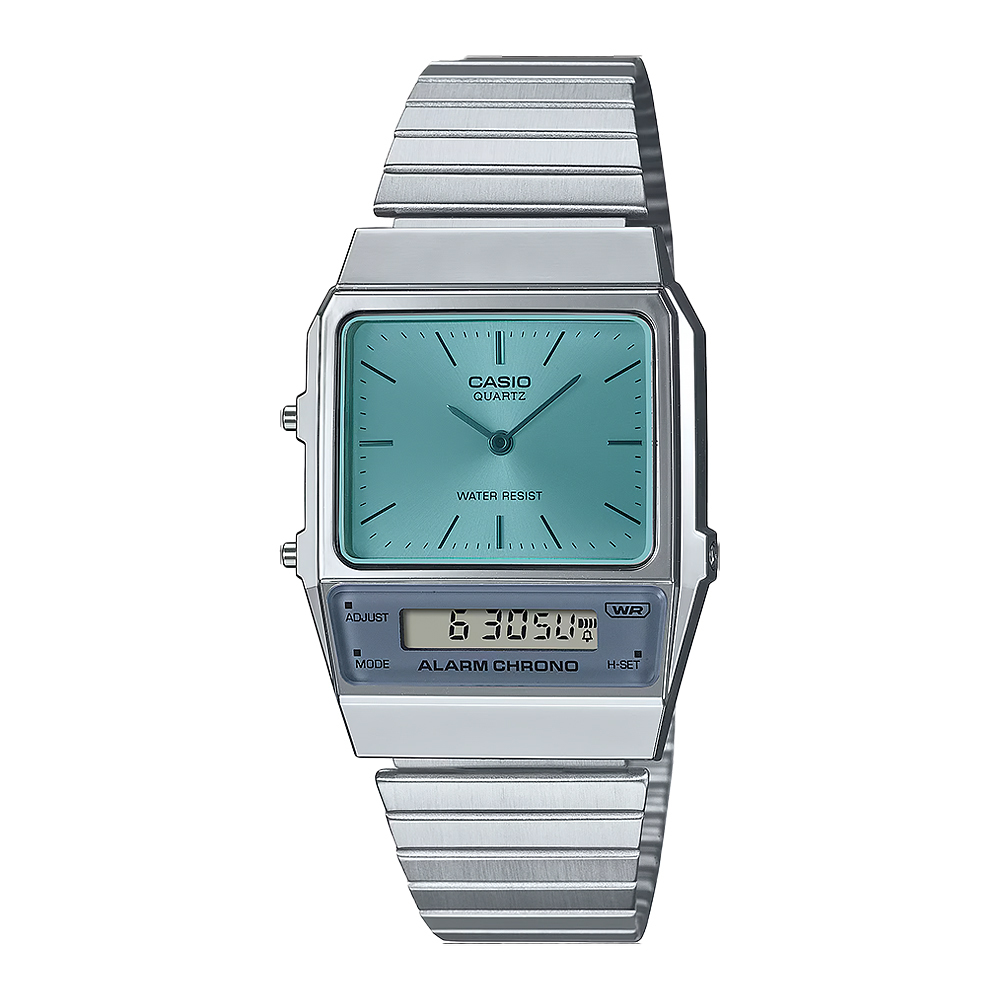 【CASIO 卡西歐】AQ-800EC-2A 復古懷舊 輕鬆簡約彩色玻璃 世界時間LCD顯示 計時碼錶 雙顯 指針錶 電子錶 手錶