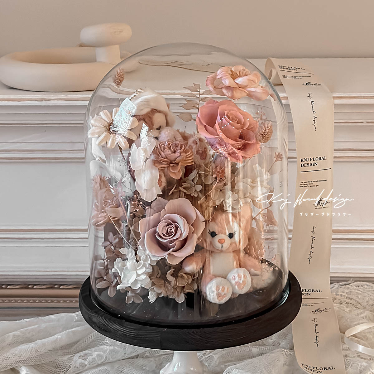 雪莉玫x玲娜貝爾永生花玻璃燈盅 L 號（附正版收藏玩偶）