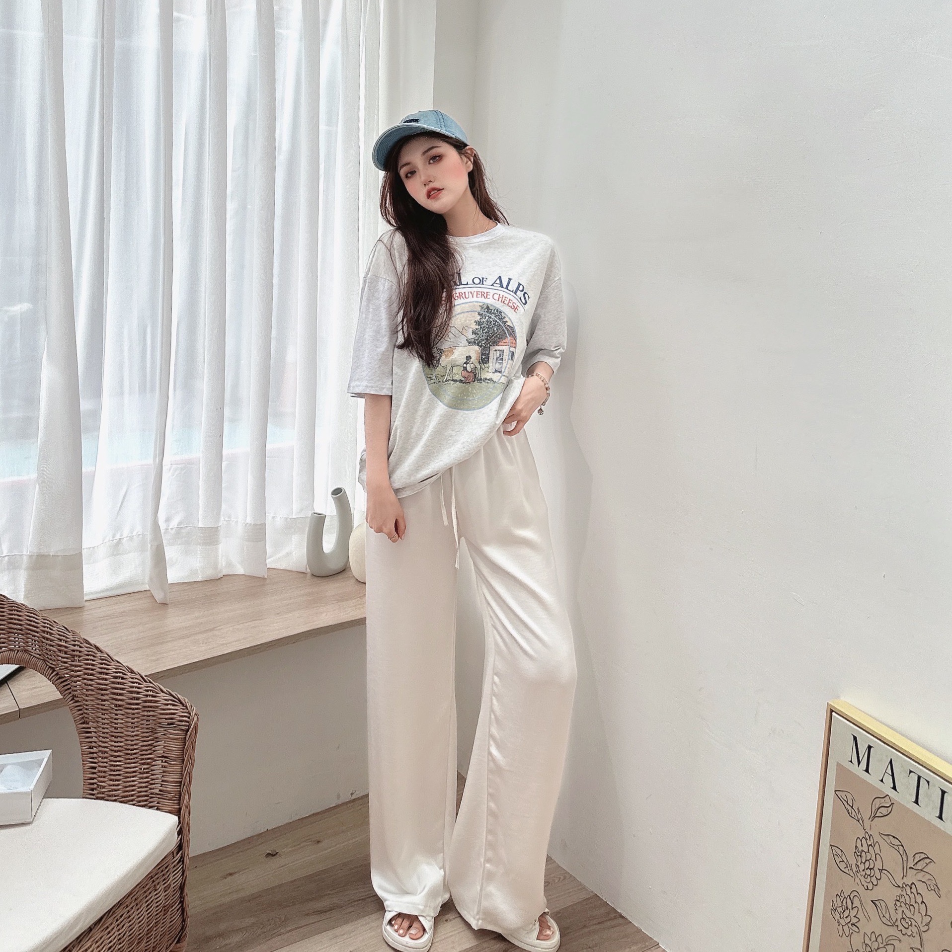 絲光綁繩涼感闊腿褲/三色