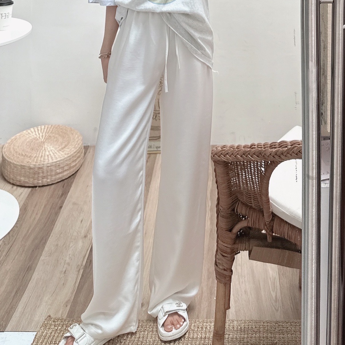 絲光綁繩涼感闊腿褲/三色