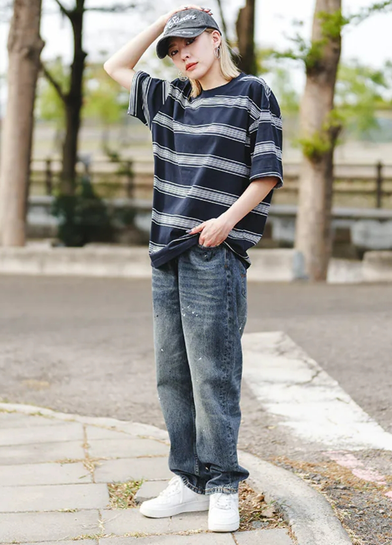 SL 潑漆牛仔寬褲 PL220616