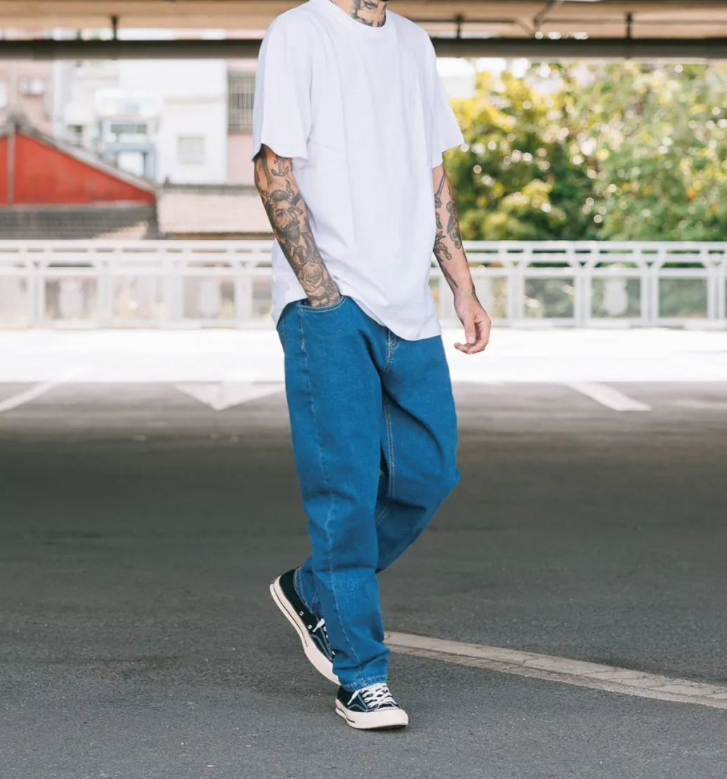 SL 牛仔錐形素面寬褲 淺藍PL05、深藍PL06、炭黑PL07