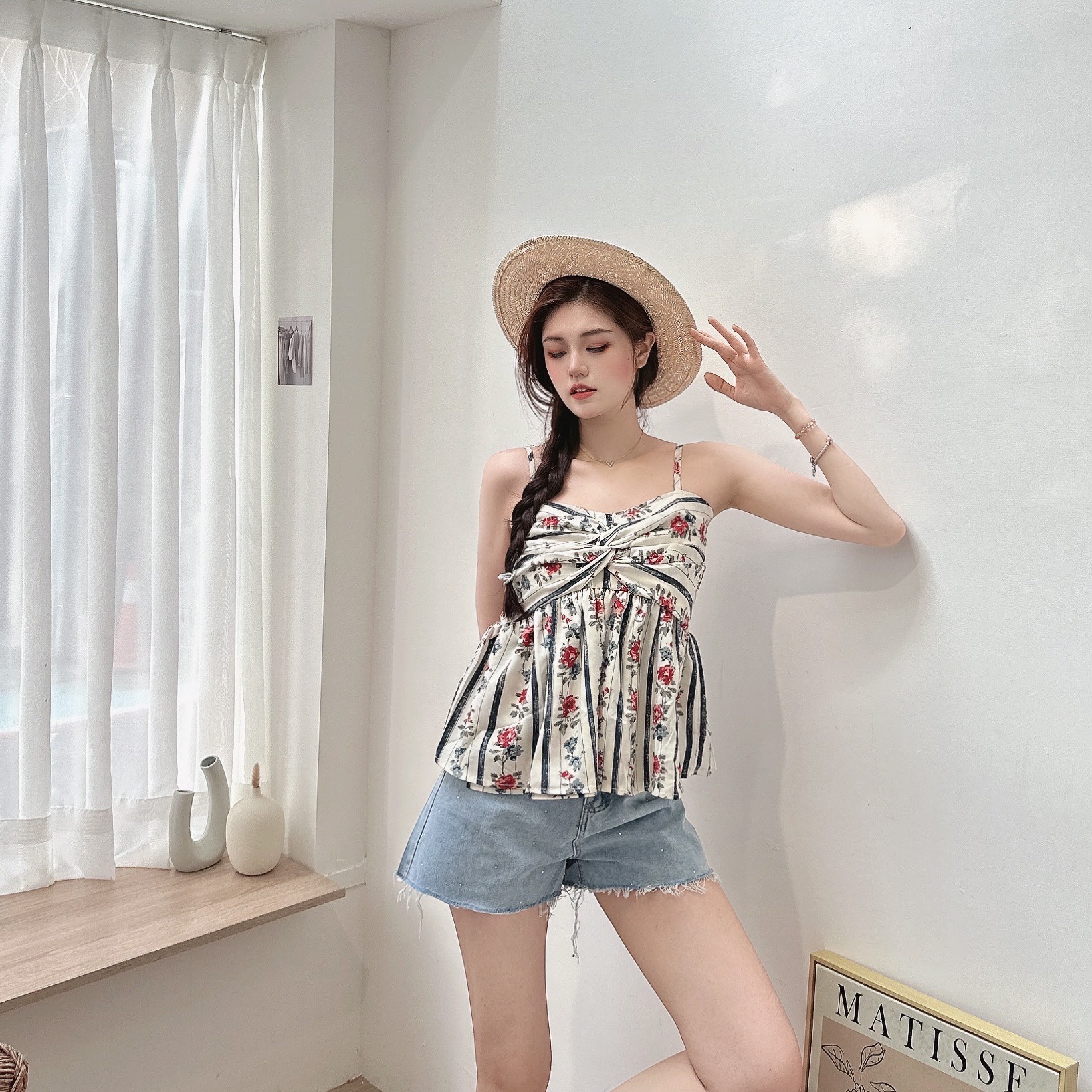 浪漫玫瑰細肩帶背心/單一色