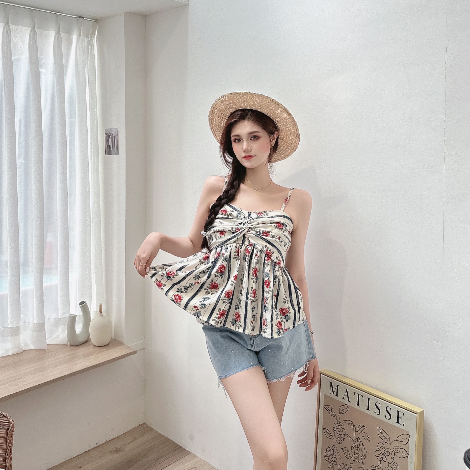 浪漫玫瑰細肩帶背心/單一色