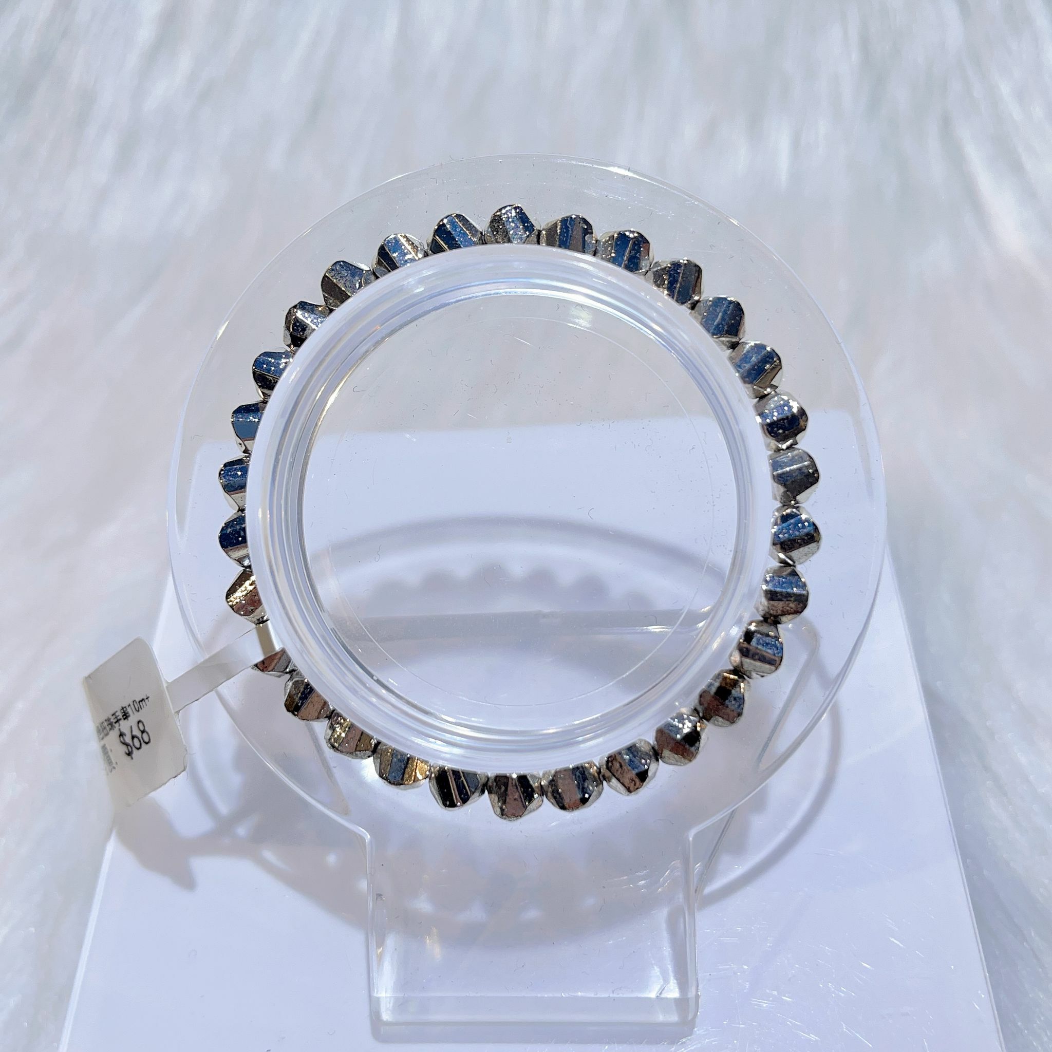 黑膽石電鍍銀色扭珠手串 CH1019